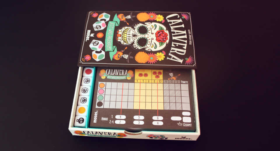 W Rfelspiel Calavera Jetzt Wird Abger Umt Rezension Offene Verpackung des Spiels Calavera