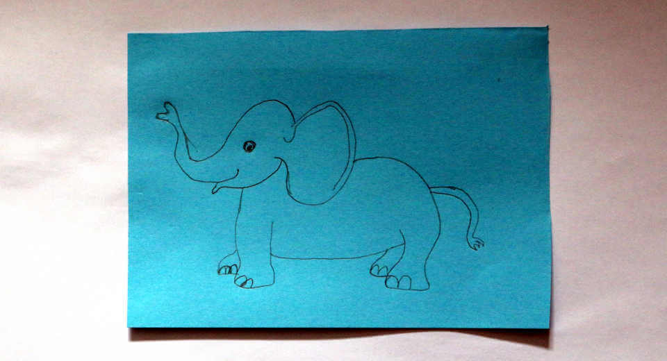 Pop Up Karte Mit Tiermotiv Basteln Kreativer Gru Zum 2 Geburtstag Pop-Up-Karte mit Tiermotiv basteln - Gezeichneter Elefant auf blauem Tonpapier