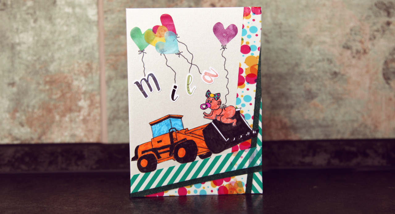 Gl Ckwunschkarte Zum Baby Basteln Motiv Bagger Anleitung Anleitung zum Glückwunschkarte zum Baby basteln mit einem Bagger als Motiv