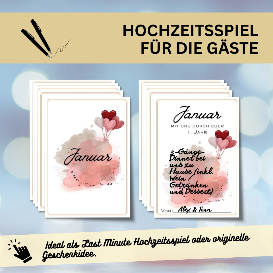 Mit Uns Durch Das 1 Ehejahr Hochzeitsspiel Amp Geschenk 12 Gutscheine Hochzeit Produktbild 3