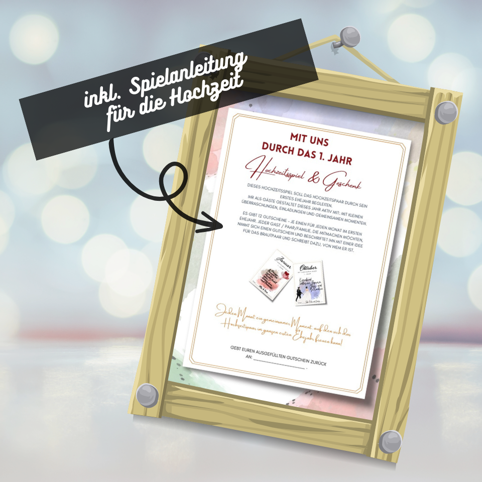 Mit Uns Durch Das 1 Ehejahr Hochzeitsspiel Amp Geschenk 12 Gutscheine Hochzeit Produktbild 4