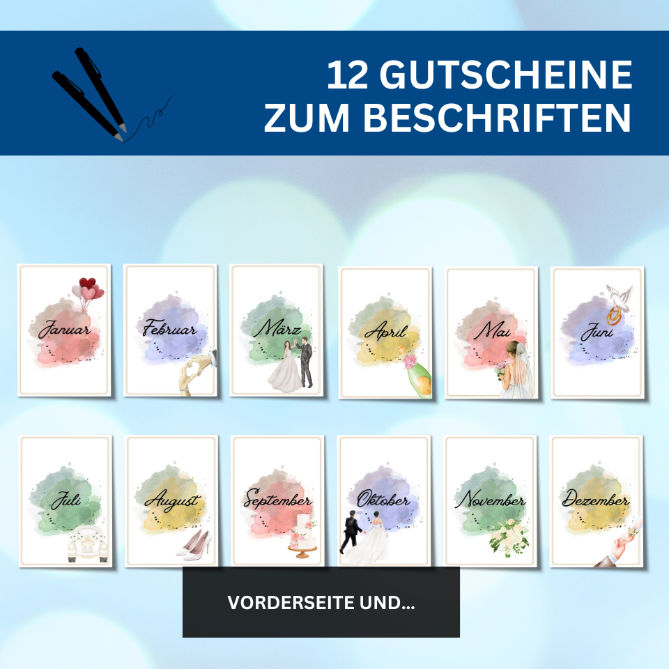 Mit Uns Durch Das 1 Ehejahr Hochzeitsspiel Amp Geschenk 12 Gutscheine Hochzeit Produktbild 5