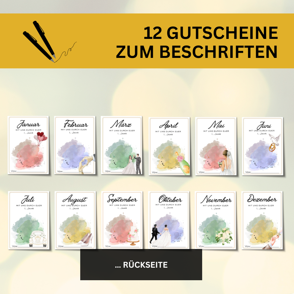 Mit Uns Durch Das 1 Ehejahr Hochzeitsspiel Amp Geschenk 12 Gutscheine Hochzeit Produktbild 6