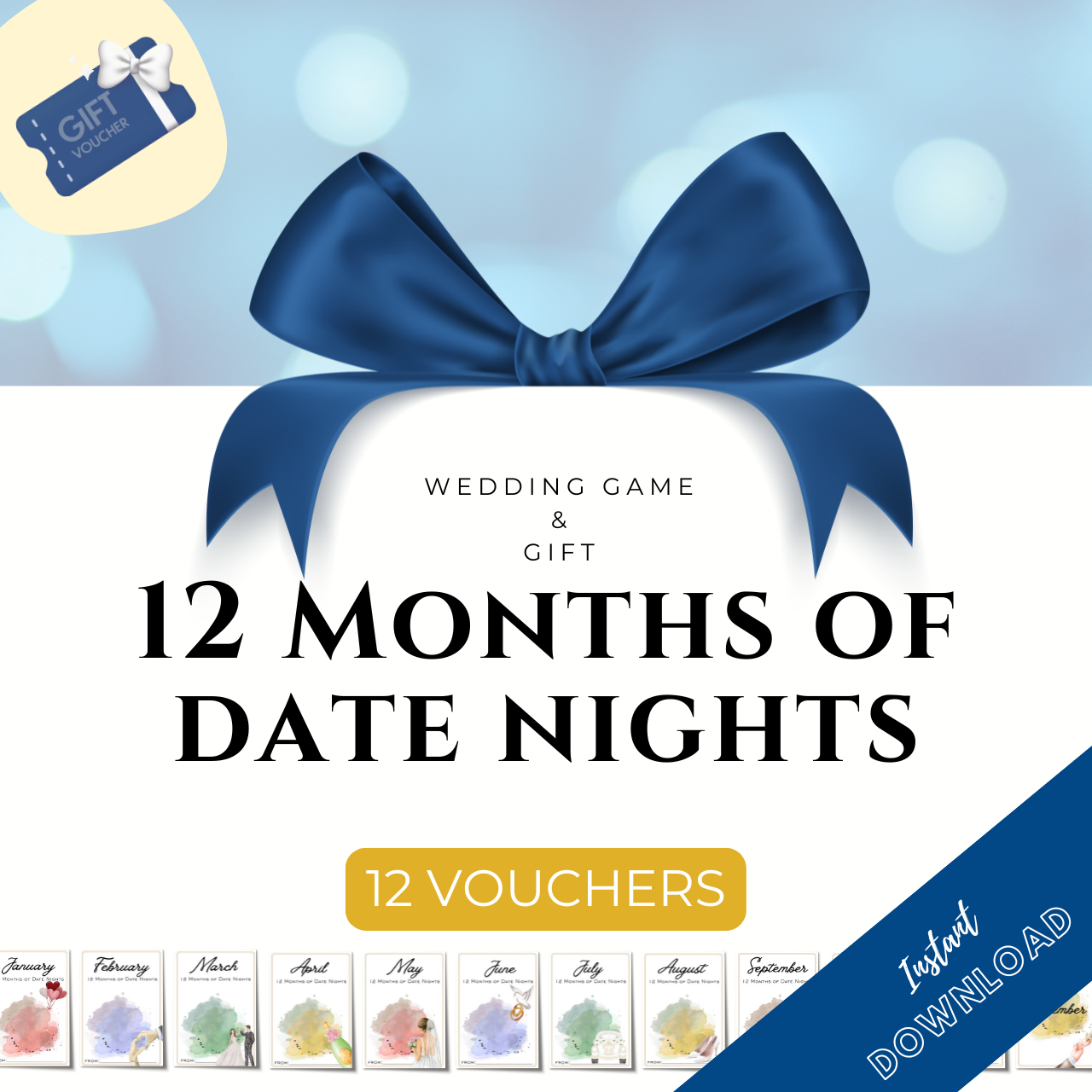 12 Months Of Date Nights For The Newlyweds Wedding Game Amp Gift 12 Months Date Nights Productimage 1