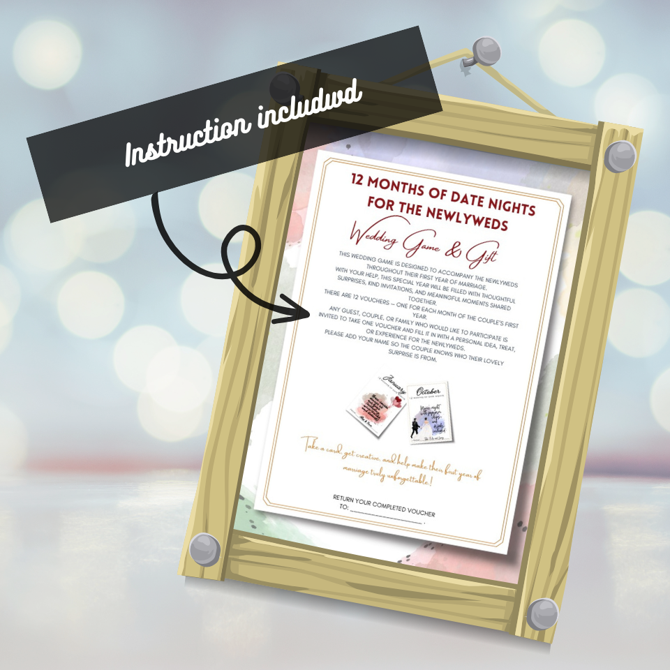 12 Months Of Date Nights For The Newlyweds Wedding Game Amp Gift 12 Months Date Nights Productimage 4